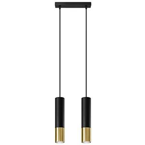 SOLLUX LIGHTING Loopez 2 hanglampen, spots, cilindrische lampenkap + combinatie van 2 metalen, lamp GU10, vervangbaar, 2 x 40 W, staal, zwart en goud, 30 x 6 x 90 cm