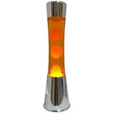 Fisura - Oranje lavalamp, verchroomde basis, oranje vloeistof en oranje lava. Originele sfeerlamp. Met reservelamp. 11 cm x 11 cm x 39,5 cm