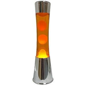 Fisura - Oranje lavalamp, verchroomde basis, oranje vloeistof en oranje lava. Originele sfeerlamp met reservelamp. 11 cm x 11 cm x 39,5 cm