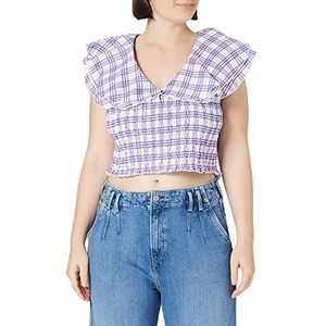 NA-KD Damesblouse met plooiband, Blauw/Vierkanten