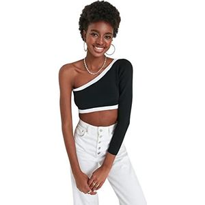 TRENDYOL Dames Slim Bodycon Asymmetrische Collar Knitwear Shirt, Zwart, L, L, zwart.