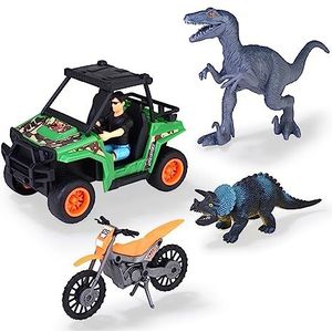 Dickie Toys - Dino Explorer speelgoedauto's – dinosaurusspeelgoed met 2 voertuigen, 2 dinosaurussen en 1 Ranger-figuur, speelgoed vanaf 3 jaar