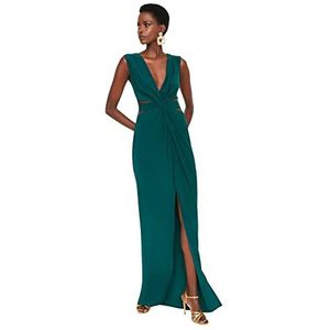 Trendyol Trendyol Dames Glam Maxi Shift Regular Fit Knit Evening Dress Dames (1 stuk), Emerald