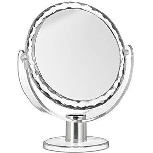 Relaxdays Cosmetische spiegel vergrotende make-upspiegel staande spiegel rond HBT 23 x 19 x 10 cm transparant