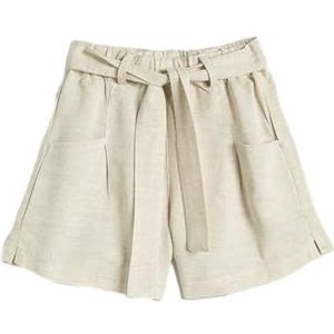 Koton Meisjesshorts van linnenmix met elastische tailleband en zakken, Beige (050)