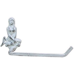 Hampton Nautical Zeemeermin-toiletpapierhouder van gebleekt gietijzer, 25,4 cm, voor badkamer, strand, woondecoratie