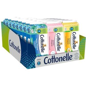 Cottonelle - Lot de 27 feuilles de papier toilette humide (12 x soins naturels, 7 x soin sensible, 8 x soin propre)
