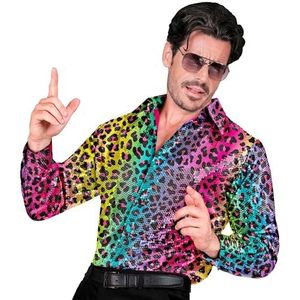 Widmann - Party Fashion Pailletten overhemd voor heren, regenboog, luipaard, Fever Disco, Schlagermove, herenhemd