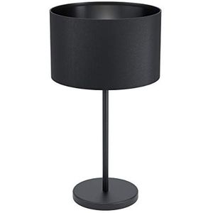 EGLO Tafellamp Maserlo 1, 1 vlam tafellamp vintage, modern, bedlampje van staal en textiel, woonkamerlamp in zwart, lamp met schakelaar, E27 fitting