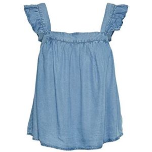 VERO MODA Vmharper Sl Frill Short Top Tanktop voor dames, Medium Blue Denim