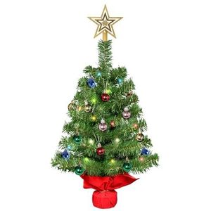 Uten Mini-tafelkerstboom van 60 cm met mini-led-lichtkettingen en ornamenten, perfecte kerstdecoratie voor kantoor, woonkamer, keuken, vensterbank, kerstdecoratie op kantoor