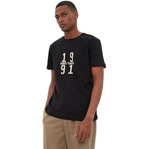 Trendyol Basic geweven T-shirt voor heren, ronde hals, zwart, XL, zwart.