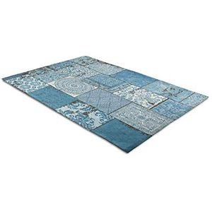 LIFA LIVING Vintage tapijt, in mooi patchwork-patroon, voor woonkamer en slaapkamer, variaties in kleur en maten, 30% katoen, 70% polyester (blauw, 80x150 cm)