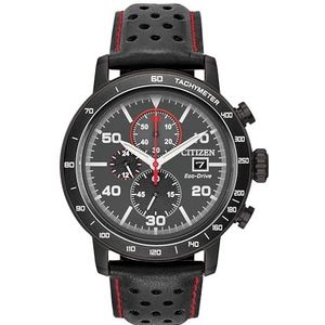 Citizen Heren chronograaf Eco-Drive horloge met lederen armband, zwart, Armband