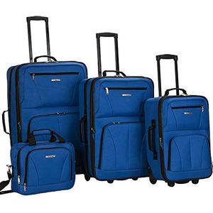 Rockland 4 stuks trolley, Blauw, Journey Softside verticale kofferset