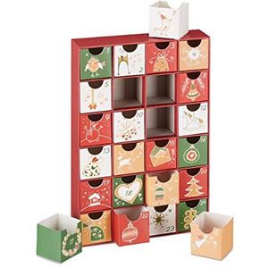 Relaxdays Doe-het-zelf adventskalender om te vullen, 24 dozen, herbruikbaar, voor kinderen en volwassenen, kerstkalender, rood