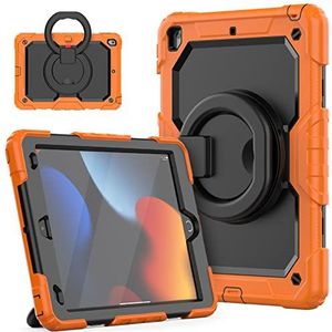 HUEZOE iPad 10,2 inch hoes model 2021/2020/2019 full body cover met 360 graden draaibare standaard, schouderriem voor iPad 9/8/7, oranje
