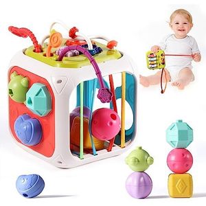 Oderra 7-in-1, activiteitskubus, vormsorteerder voor baby's, Montessori-spellen, educatief speelgoed met 6 kleine ballen, activiteit