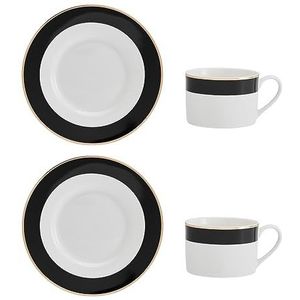 Mikasa Luxe Deco Set de tasses à thé et soucoupes en Chine, 2x tasses à thé et soucoupes avec motif à rayures, tasses de 200ml - Emballage cadeau et lavable au lave-vaisselle