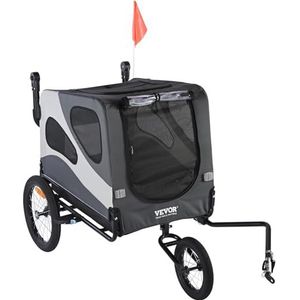 VEVOR Fietskar voor honden, belastbaar tot 45,4 kg, 2-in-1, eenvoudig opvouwbaar trolleyframe met snelsluitwielen, universele fietskoppeling, reflectoren, vlag, zwart/grijs