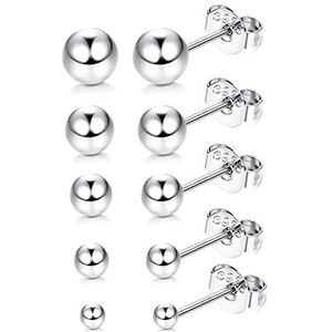 JeweBella 925 sterling zilveren oorbellen voor dames en heren, kleine ronde oorstekers, kraakbeen, helix-oorbellen, 2-6 mm, sterling zilver, Sterling zilver