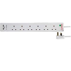 Pro Elec verlengkabel tegen overspanning, 6 versnellingen, 2 m, wit