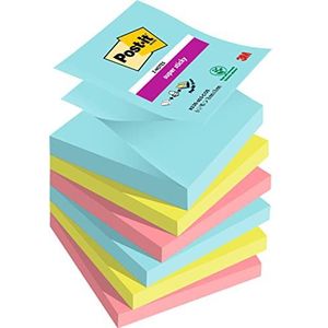 Post-It R3306Smi Super Sticky Z-Notes, 6 Blokken, 90 Vellen, 76 X 76 mm, Turquoise/Neongroen/Paanrood