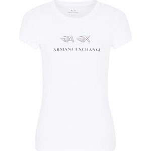 Armani Exchange Slim fit, logo-print, korte mouwen, T-shirt voor dames, Wit