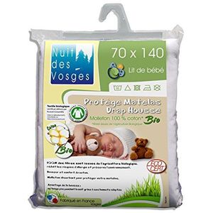 Nuit des Vosges Matrasbeschermer, Molton, biologisch voor babybed, 100% katoen, wit, 70 x 140 cm