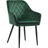 SONGMICS eetkamerstoel, fauteuil, gestoffeerde zitting, met armleuningen, zitbreedte 49 cm, metalen poten, fluwelen bekleding, belastbaar tot 110 kg, voor woonkamer, slaapkamer, Groen LDC088C01