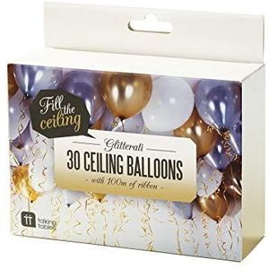 Talking Tables 30 stuks gouden ballonnen met lint, ideaal voor bruiloft, verjaardag of nieuwjaarsfeest, rubber, mix wit en zilver