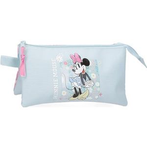 Disney Minnie Happy schooletui, gemaakt van polyester, drievoudig vak ter verbetering van de organisatie, ideale maat om in de rugzak te dragen, met handvat aan de zijkant, etui