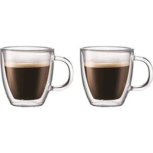 Bodum BISTRO 10602-10 set van 2 dubbelwandige espressokopjes, vaatwasmachinebestendig, 0,15 liter, transparant