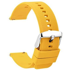 TStrap siliconen horlogebandjes 20 mm, quick release horlogebandjes van zacht rubber, zwart, waterdicht militair horlogebandje voor mannen en vrouwen, vervangend bandje voor smartwatches, Geel/zilveren sluiting, 20mm