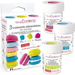 ScrapCooking 4014 3 kunstmatige kleurstoffen, poeder, blauw, groen, paars, voedselkleurstoffen, gebak, cake, koekjes en suikerpasta, gemaakt in Frankrijk