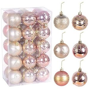AGM Kerstballen, 30 stuks, 6 cm, kerstboomversiering, onbreekbaar, glitter, hangende ballen voor feestjes, bruiloften, festivals (roségoud)