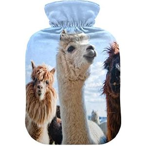 YOUJUNER Warmwaterkruik met lama-overtrek van alpaca en schattige lama, 2 liter, grote warmwaterkruik warm en gezellig, hand- en voetenwarmer