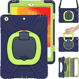 Commute Étui de protection pour Samsung Tab A7 2020 T500 T505 avec film de protection d'écran 3 en 1 résistant aux chocs et support à anneau 360° Bleu marine + vert