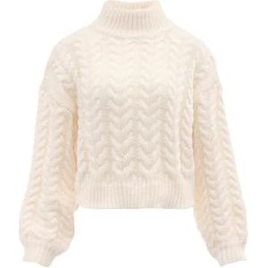 myMo Pull en tricot à col roulé pour femme - Polyester - Blanc - Taille XS/S, Blanc cassé, XS