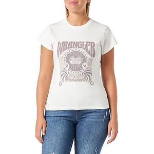 Wrangler Shrunken Band Tee Shirt voor dames, Worn White.