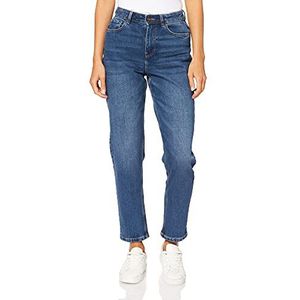 PIECES Vrouwelijke broek met hoge taille, denim medium blauw