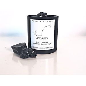 Positivity Shop - Schorpioen sterrenbeeld kaars - Zwarte obsidiaan edelsteen -Amber & Sandelhout