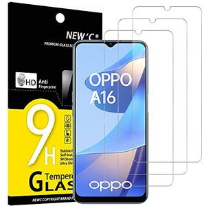 NEW'C Displaybeschermfolie gemaakt van gehard glas voor Oppo A16 (6,52), A16s, krasbestendig, zonder luchtbellen, zeer robuust (0,33 mm HD Ultra Transparant), hardheid 9H, 3 stuks
