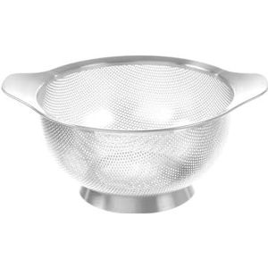 HENDI Keukenvergiet, afdruiprek, zeef voor het koken en wassen van pasta, noedels, fruit, groenten, salades, rond, geperforeerd, met bodem en 2 handgrepen, Ø 220 x (H) 110 mm, roestvrij staal