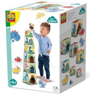 SES Creative 13202 Stapelblokken toren met dinosaurusfiguren, geel