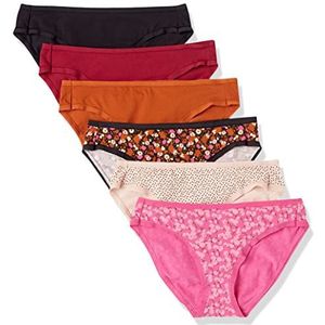 Amazon Essentials Set van 6 katoenen bikinibroekjes voor dames (verkrijgbaar in grote maten), gestippeld/bloemen/meerkleurig, maat L