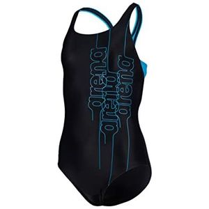 arena Girl's Swim Pro Back Graphic L eendelig badpak voor meisjes, Zwart-turkoois