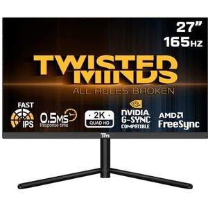 Twisted Minds 27 inch Fast IPS Display Gaming Monitor - Resolutie 2560 x 1440 QHD, beeldherhalingssnelheid, 16:9 beeldverhouding, 0,5 ms reactietijd, zwart (TM27QHD165IPS)