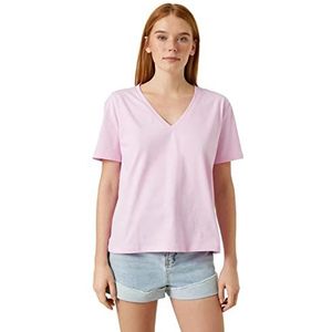 Koton Basic T-shirt met V-hals en korte mouwen dames T-shirt, Roze (265)