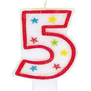 Unique Party - 37315 – kaars met glitters voor verjaardag nummer 5 en taartdecoratie – Happy Birthday
